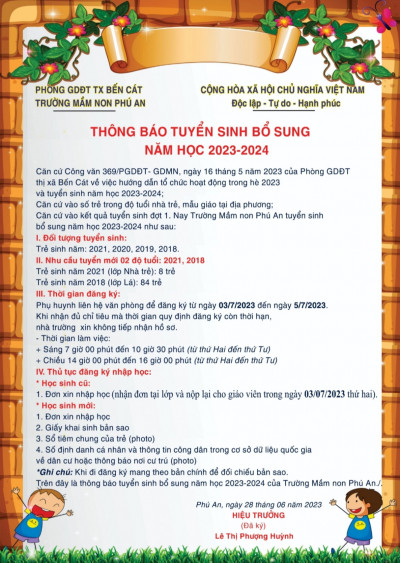 THÔNG BÁO TUYỂN SINH  NĂM HỌC 2022-2023